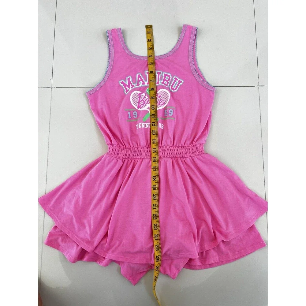 Malibu Barbie Sleeveless Graphic Print Romper Flowy Skirt Skort Tennis L 10-12